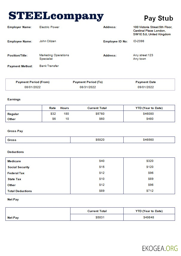 modèle de paie pour une entreprise sidérurgique aux formats Word et PDF